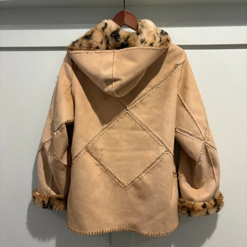 Vintage Y2K Penny Lane Coat Leopard Lined‎ Faux Suede Boho Festival